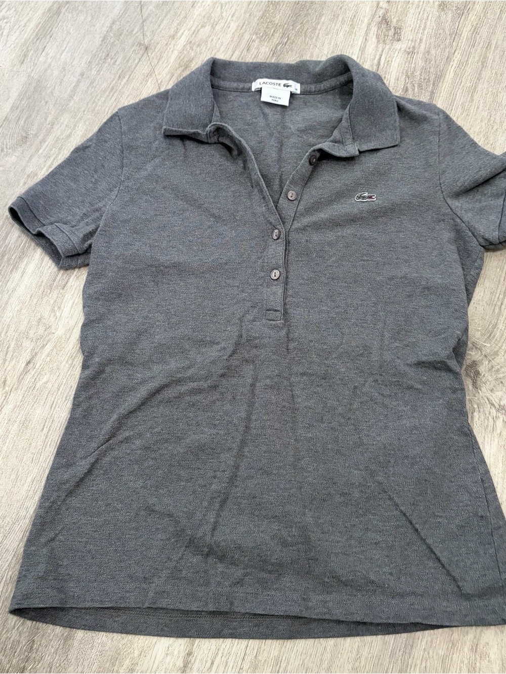 Lacoste Womens Stretch Pique Polo Shirt Grey Short Sleeve Logo Size 36 Small